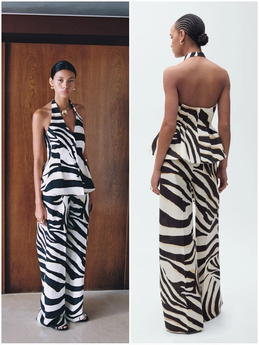🔸NWT🔸Mango Linen Wide Leg Zebra Print pants